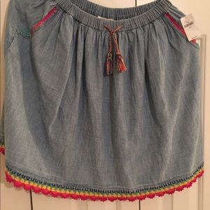 NWT GAP Kids denim skirt. Tassels/rainbow crochet